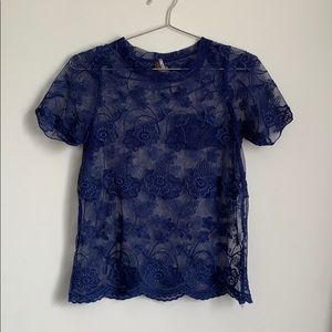 Blue See-through Lace Top